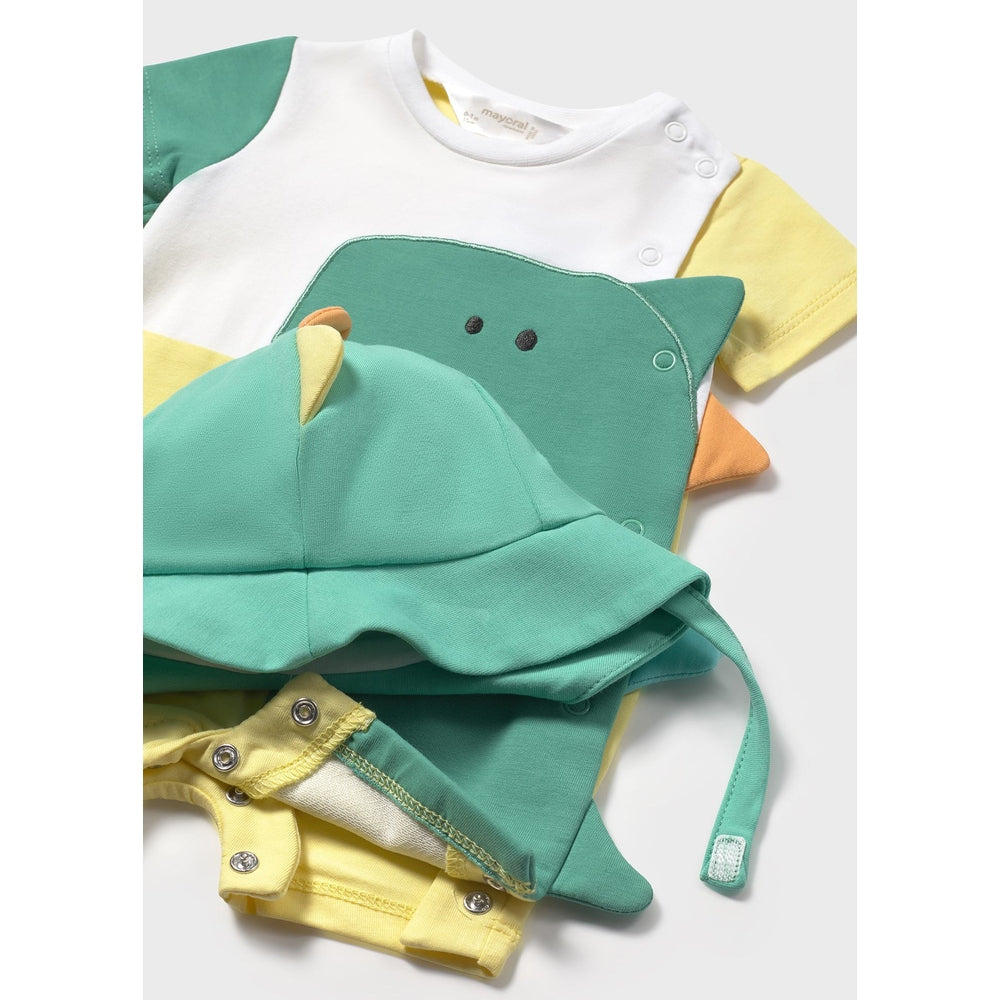 Mayoral Newborn Dinosaur Romper With Hat Loro