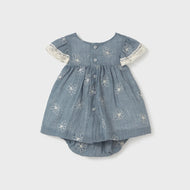 Mayoral Newborn Embroidered Dress With Bloomers Blue Stone