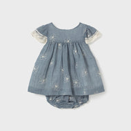 Mayoral Newborn Embroidered Dress With Bloomers Blue Stone