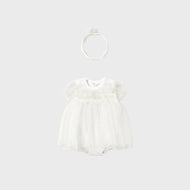 Mayoral Newborn Tulle Romper With Headband Champagne