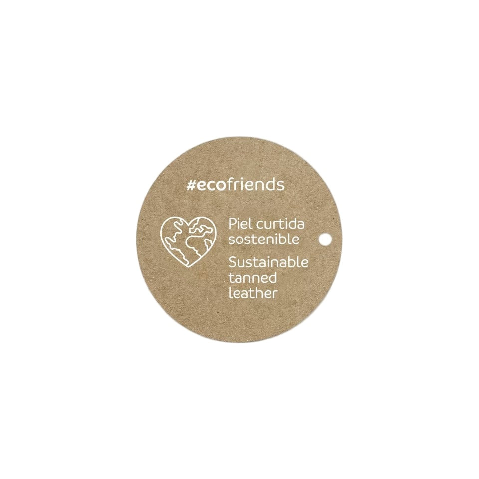 Mayoral Trainers Natural on a brown tag promoting sustainable tanned leather and ecofriends.