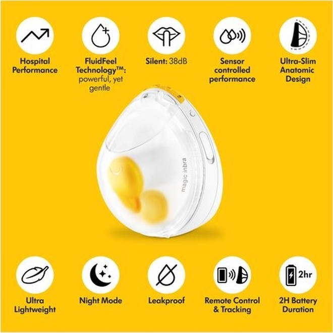 MEDELA Magic InBra Wearable Breast Pump, white and compact, hands-free design for discreet pumping.