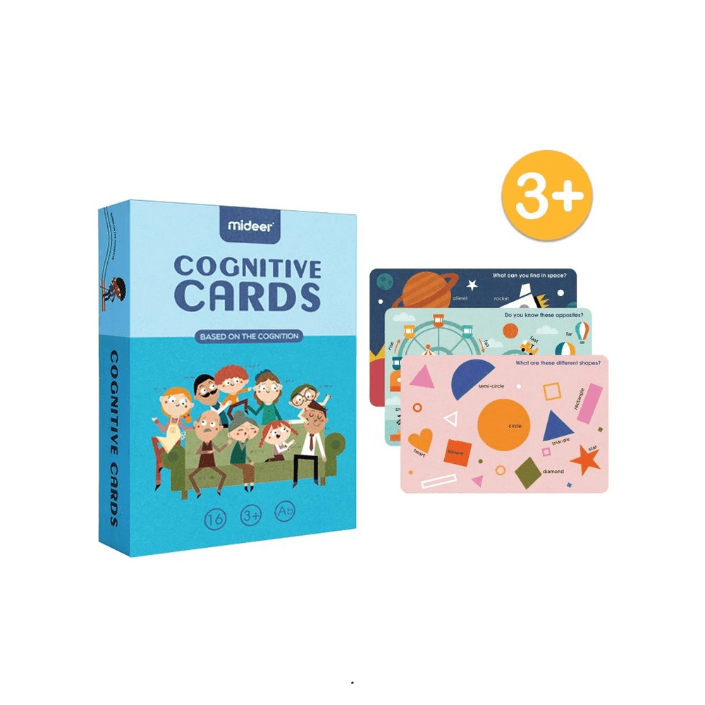 Mideer Cognitive Cards based on Cognition, blue box with children illustration, 16 learning cards for ages 3+