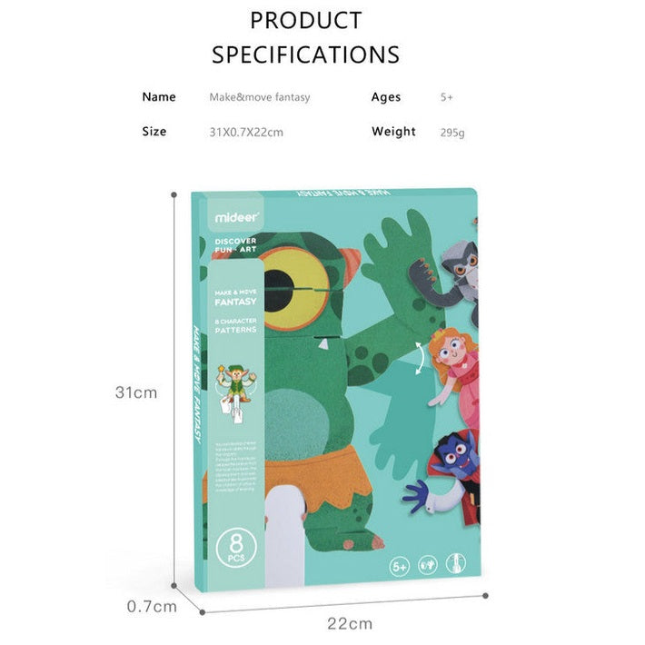 MIDEER Make & Move Fantasty educational toy set; 8 colorful dinosaur figures in teal box