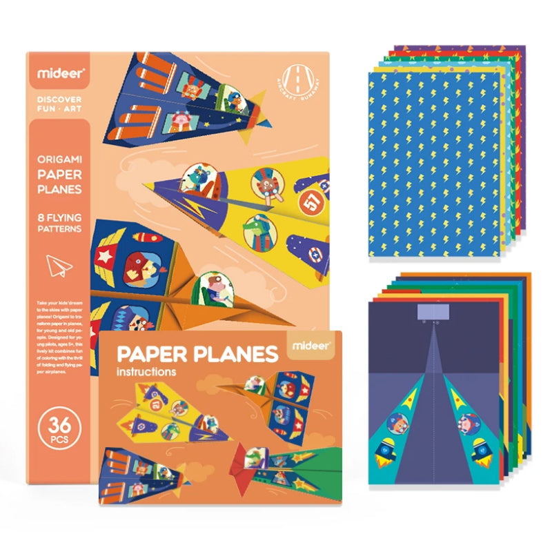 Mideer Origami Classic Airplanes set with 36 colorful sheets for kids, educational paper plane kit