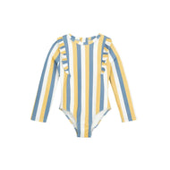 Miles The Label Sunrise & Blue Striped Long-Sleeve One-Piece Swimsuit
