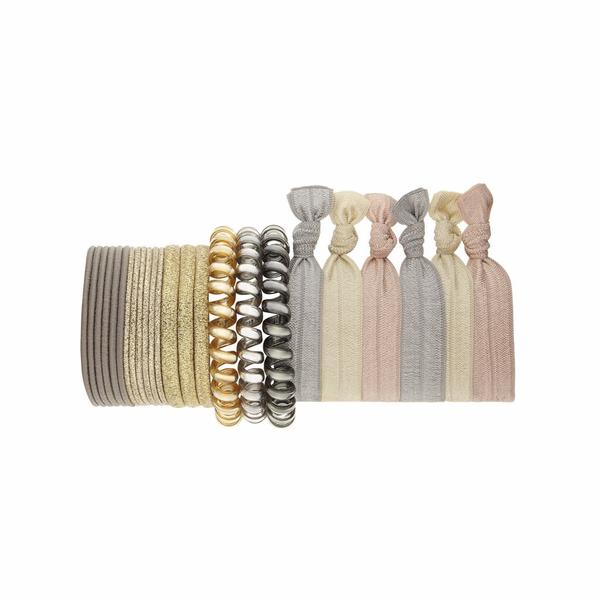 Mimi & Lula Assorted Pony Pack, 12-piece set of neutral fabric ponytail ties and knotted elastics.