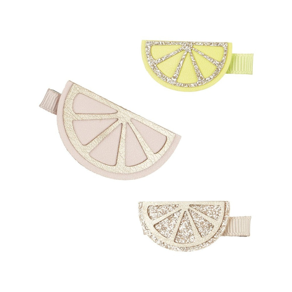 Mimi & Lula citrus slice clips set of 3 in pink, yellow and glitter gold
