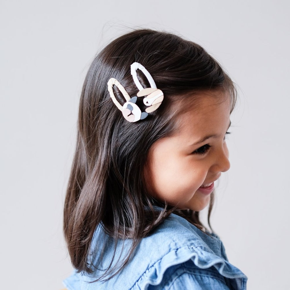 Mimi & Lula doggy clip pack caramel in girl's hair with white accents