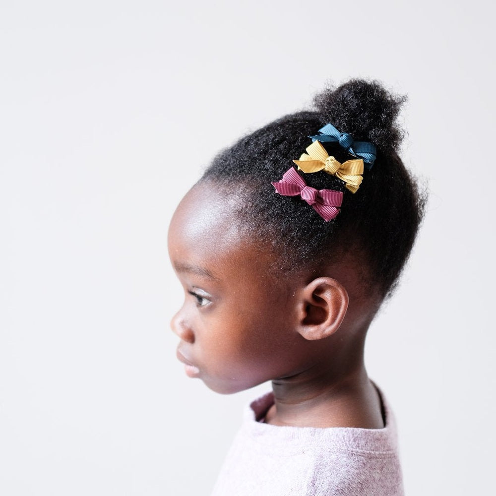 Mimi & Lula Mini Florence Clips Autumn Garden set of four ribbon bows in blue, yellow, pink, burgundy