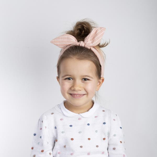 Mimi & Lula pink stripe Coco bow Alice band for girls, soft fabric headband with large bow