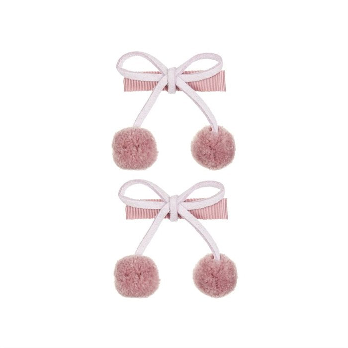 Mimi & Lula Pom Cherries Clips Heather set of 2 pink pom-pom hair clips with bows