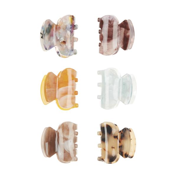 Mimi & Lula resin bulldog hair clips, pack of 6 in colorful marbled tones