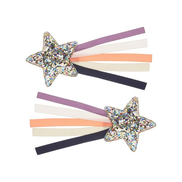 Mimi & Lula shooting star clips with glitter star and pastel ribbons, set of 2