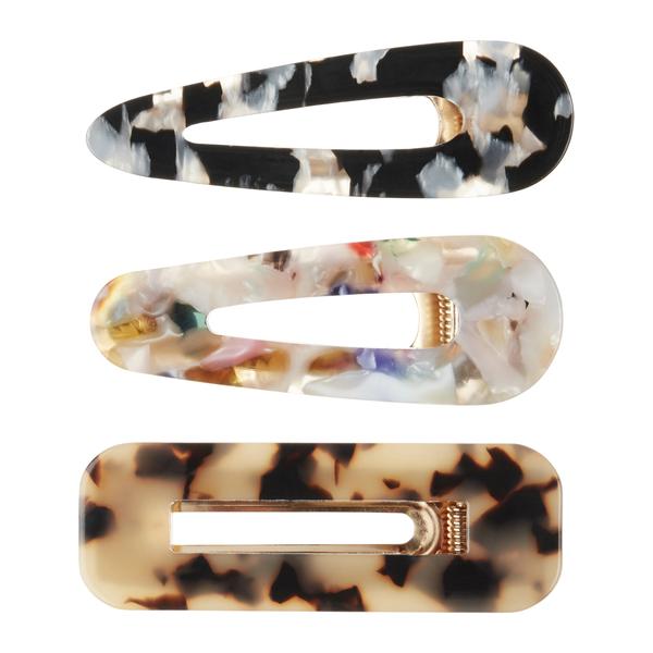 Mimi & Lula tort resin clips; set of 3 hair barrettes with gold-tone clasps