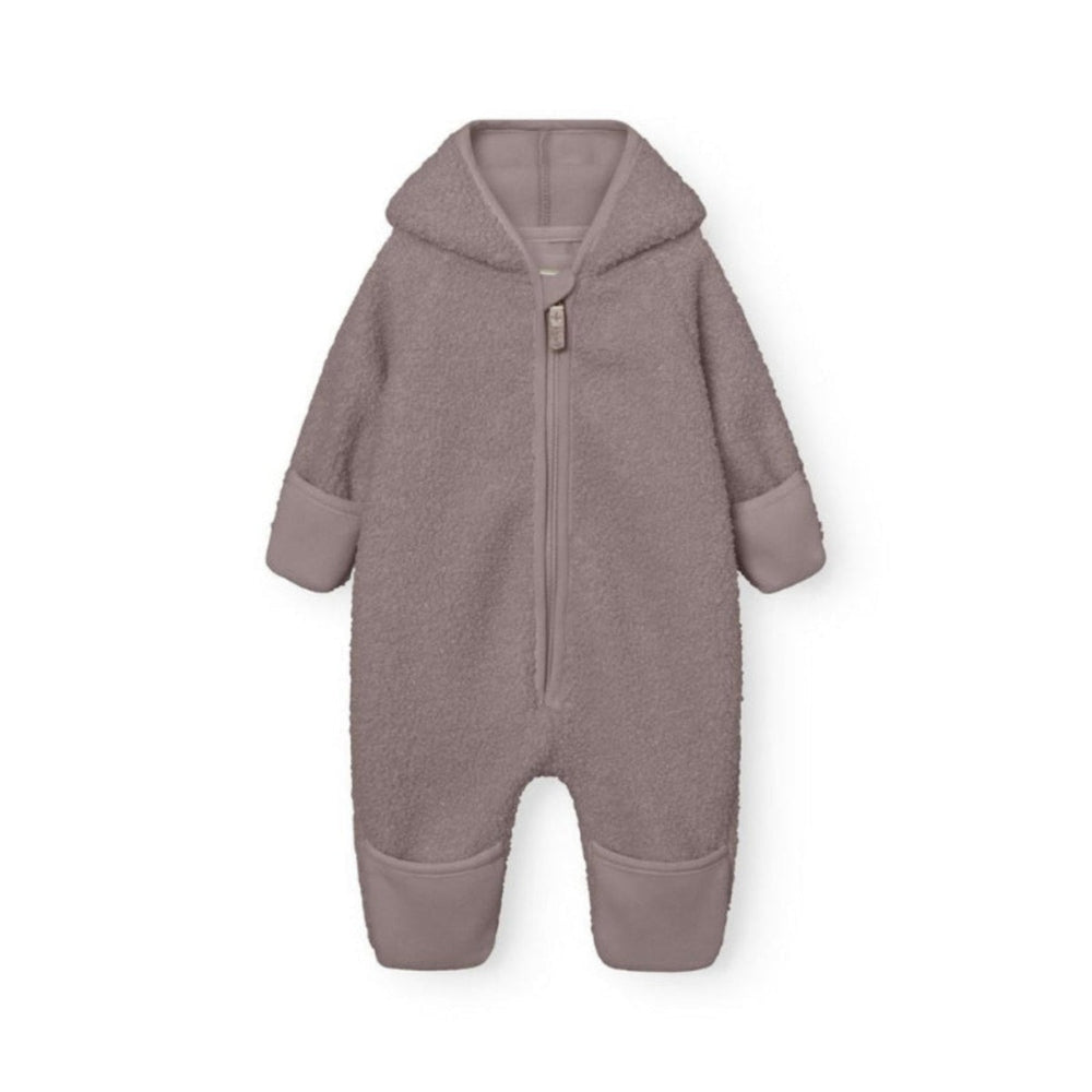 MINI A TURE Matadel teddyfleece jumpsuit in zinc purple with zip front and cuffed sleeves and ankles