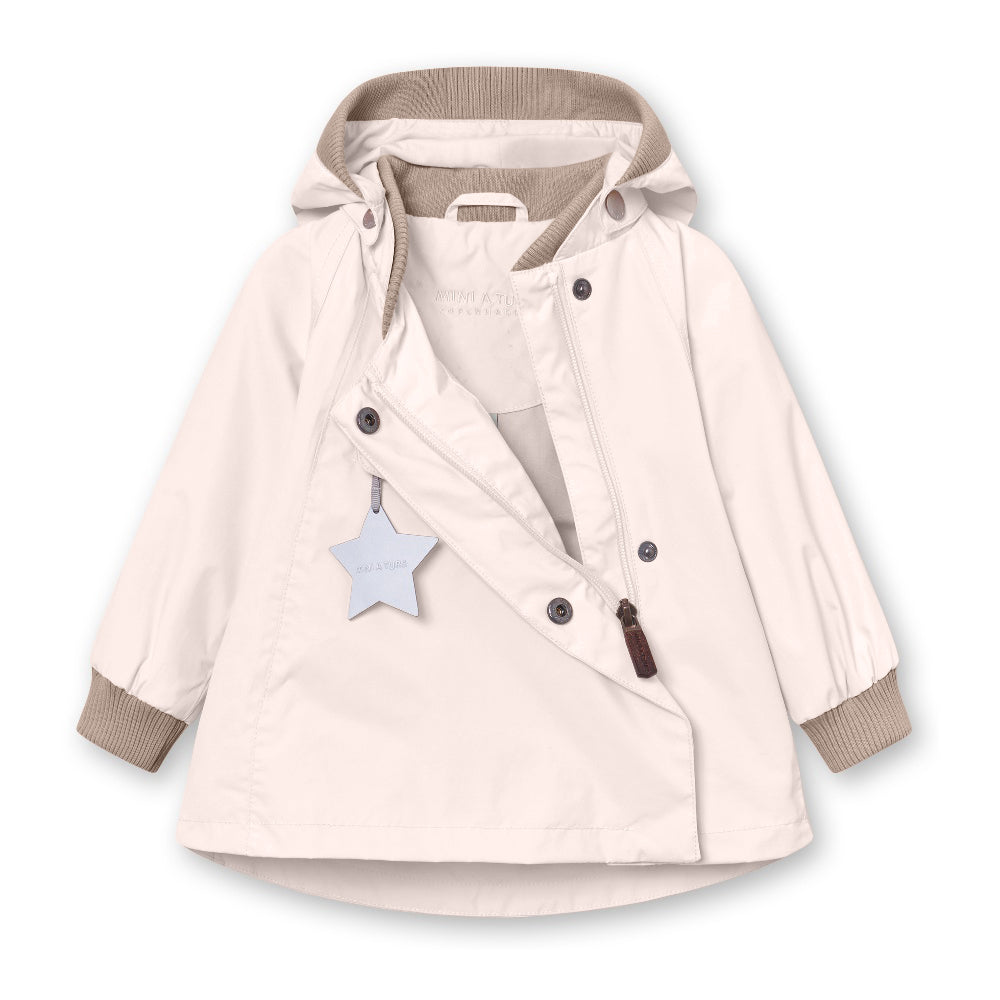 MINI A TURE Matwai Spring Jacket Grs Silver Peony; hooded, rib cuffs, star tag attached.