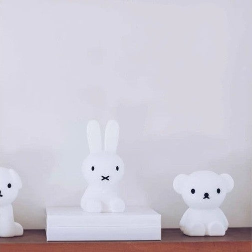 Mr Maria Bundle of Light Boris night light set with white bunny and bear figurines on a shelf