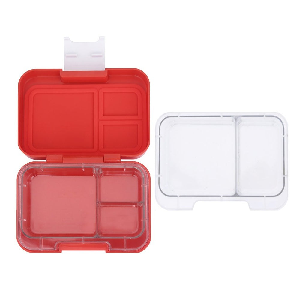 Munchbox Munchi Snack Cherry Vanilla lunch box set; red base with clear lid, two-piece design, three-compartment interior, by MUNCHBOX