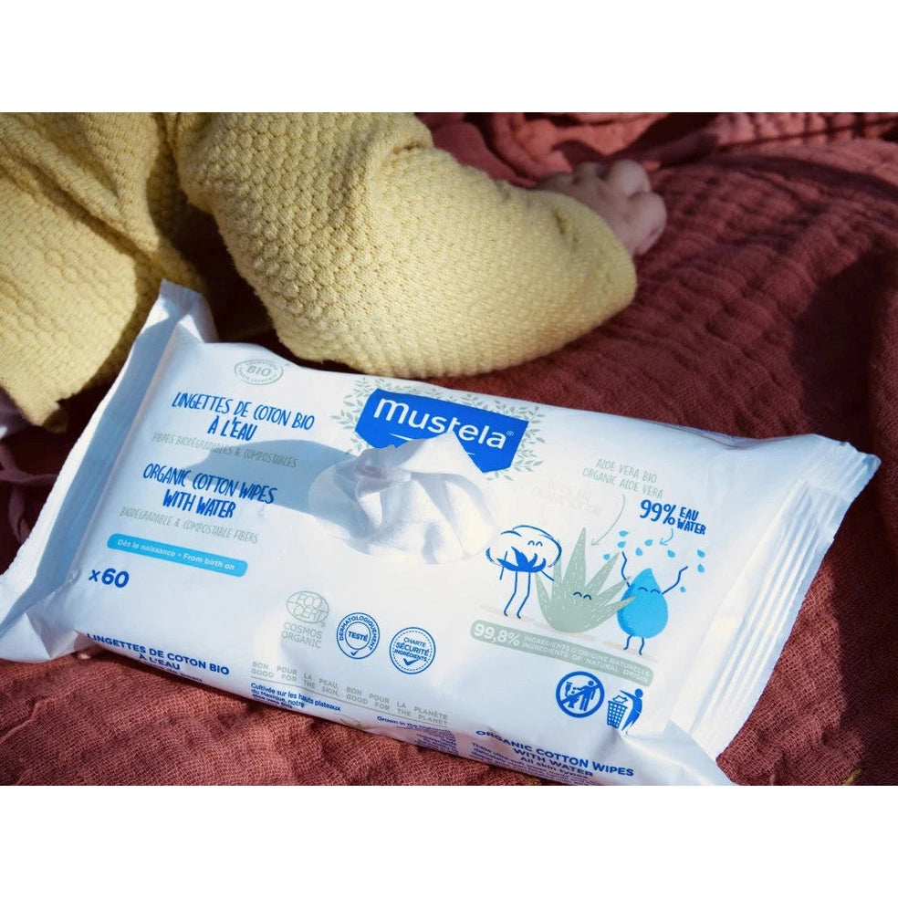 Mustela Certified Organic Organic Cotton Wipes With Water 60pc