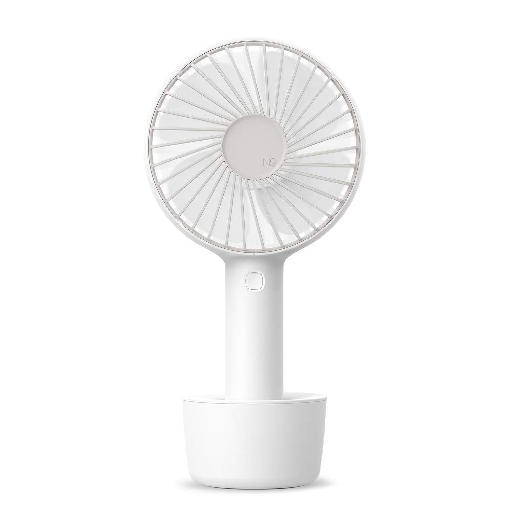 N9 Handheld Fan Pro White on its built-in stand base shows portable cooling in use.