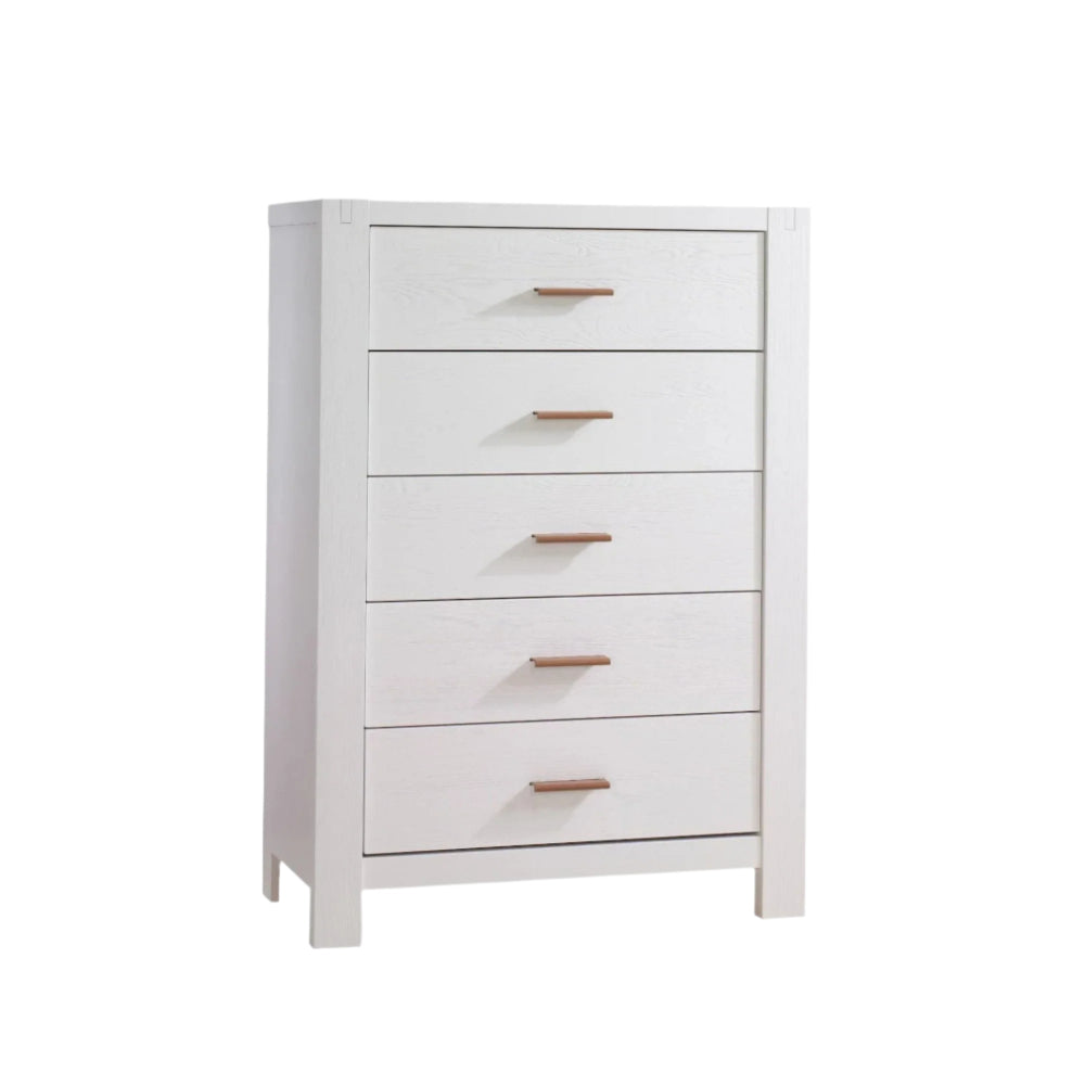 Natart Toscano 5-drawer dresser, white wood with copper handles