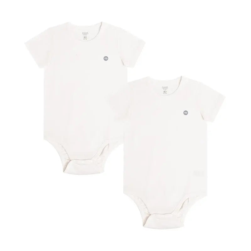 NEST DESIGNS BASICS ORGANIC COTTON RIBBED SHORT SLEEVE ONESIE WHITE(2 PACK)