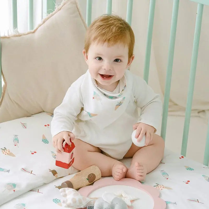Nest Designs bamboo baby bandana bib white with print