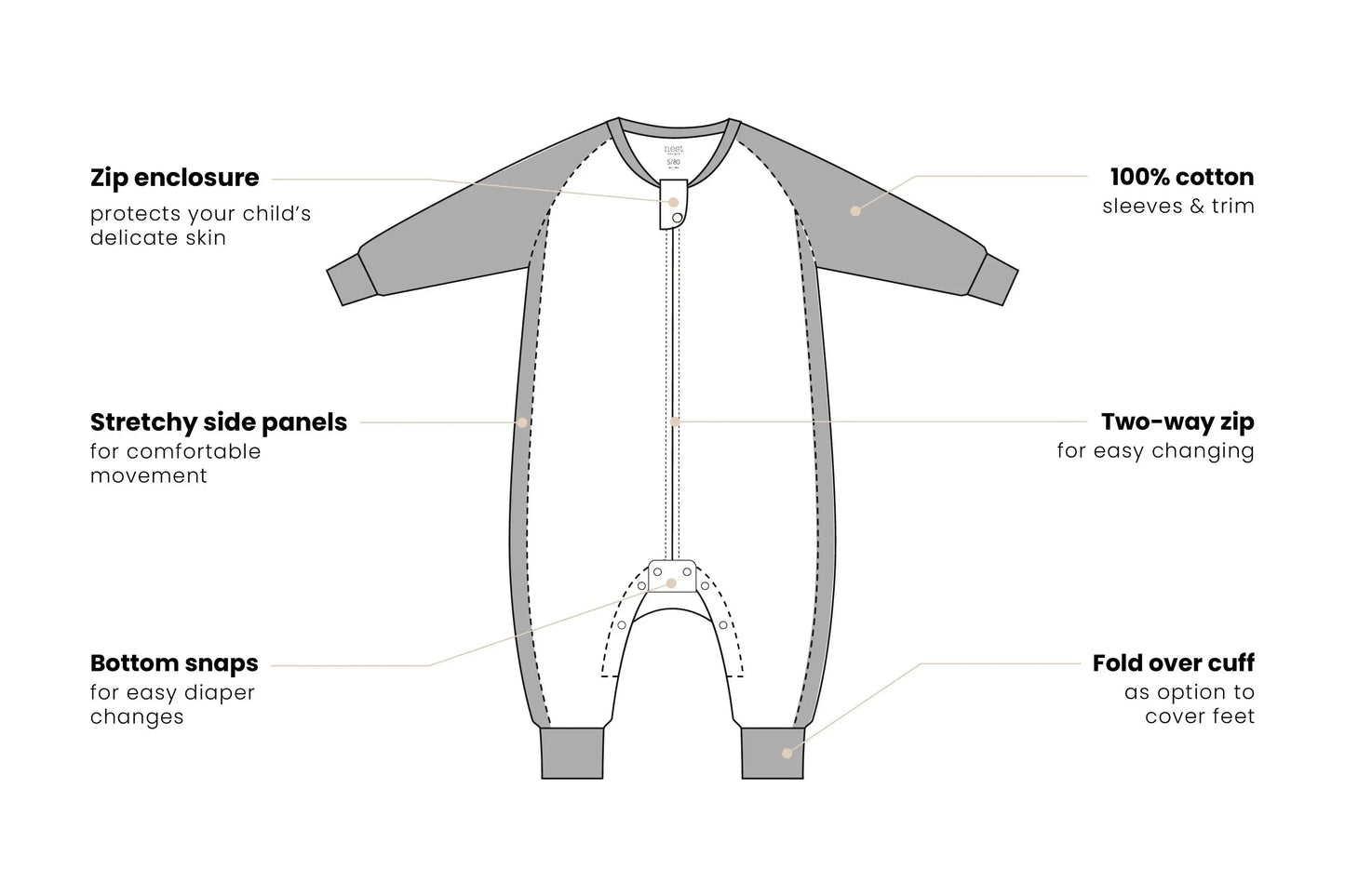 NEST DESIGNS BAMBOO LONG SLEEVE FOOTED SLEEP BAG 1.0 TOG - GIRAFFE SHAPES - baby enRoute