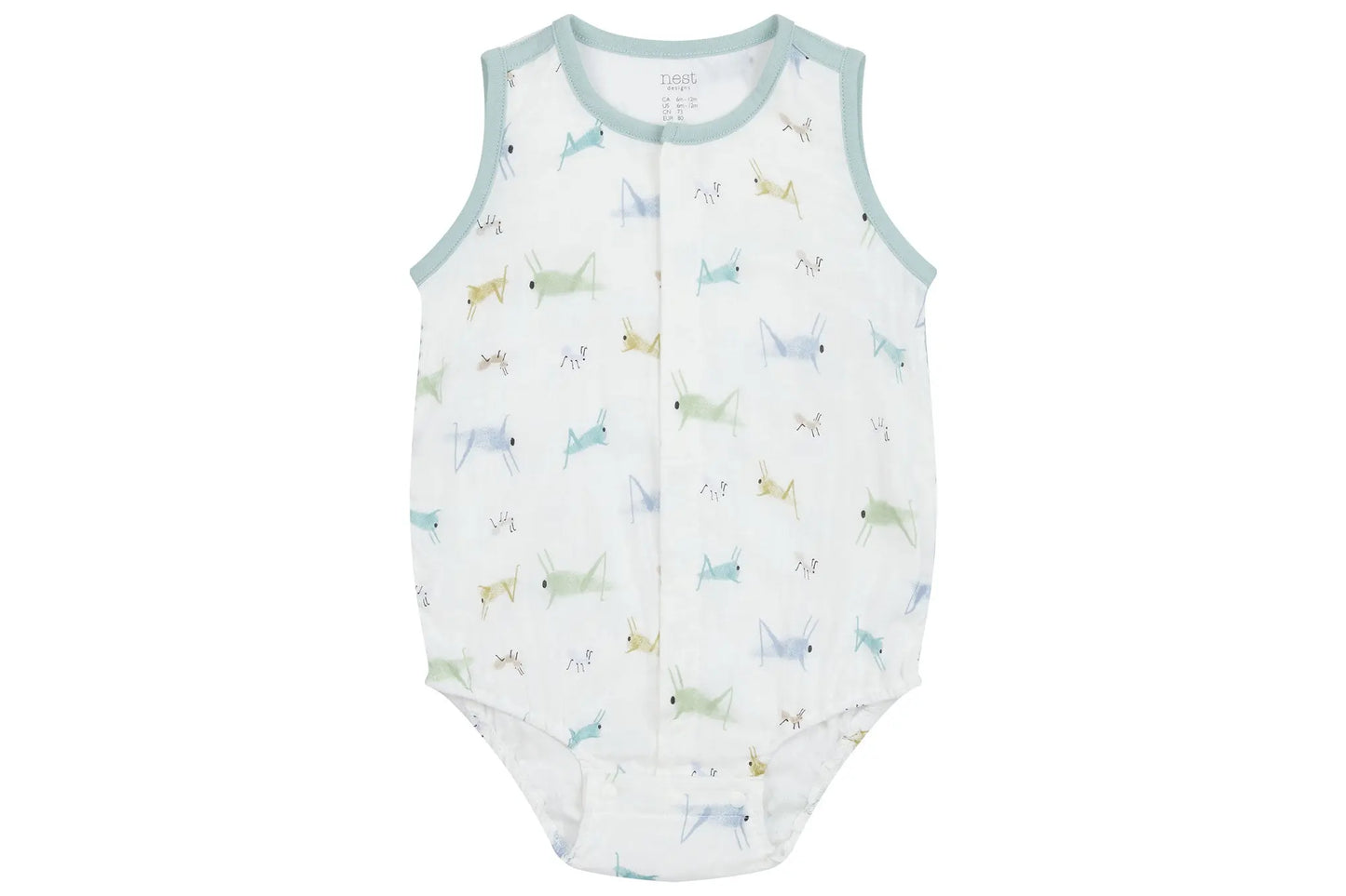 NEST DESIGNS BAMBOO PIMA SLEEVELESS BUTTON DOWN ONESIE - THE ANT & THE GRASSHOPPER - baby enRoute