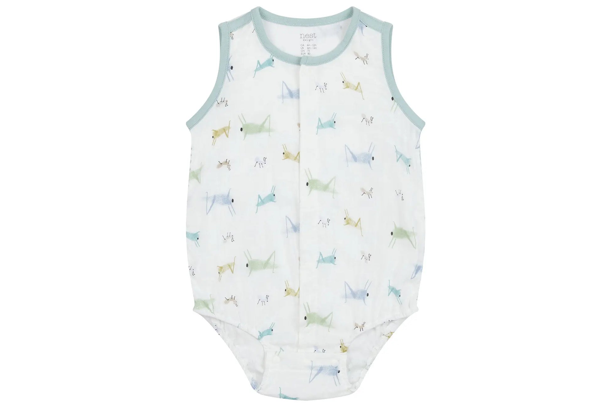 Nest Designs Bamboo Pima Sleeveless Button Down Onesie The Ant & The Grasshopper
