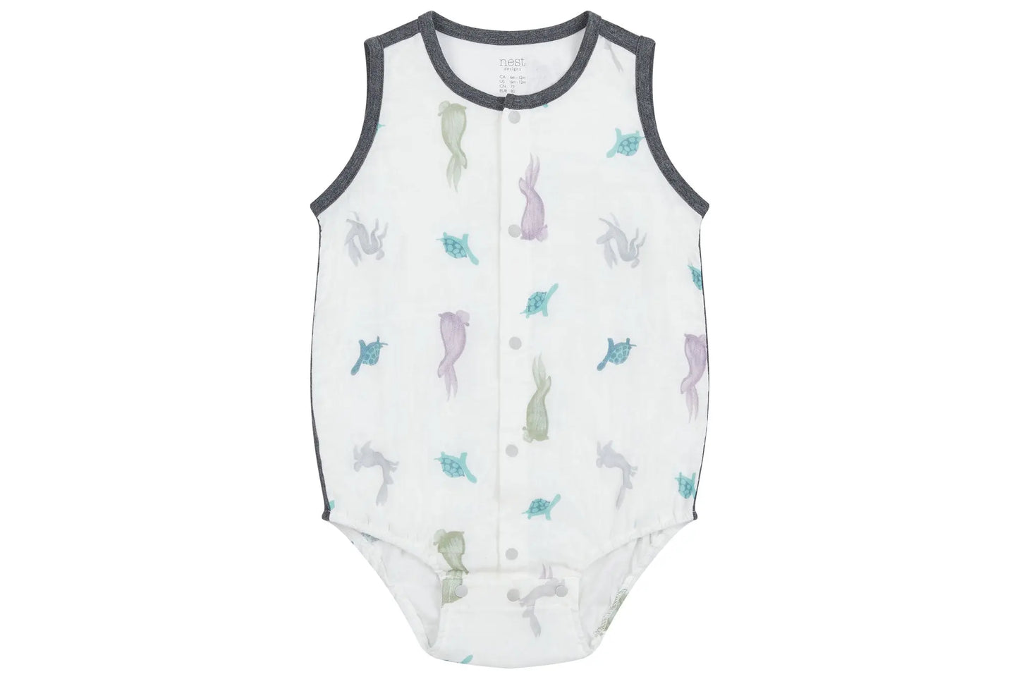 NEST DESIGNS BAMBOO PIMA SLEEVELESS BUTTON DOWN ONESIE - THE TORTOISE & THE HARE - baby enRoute