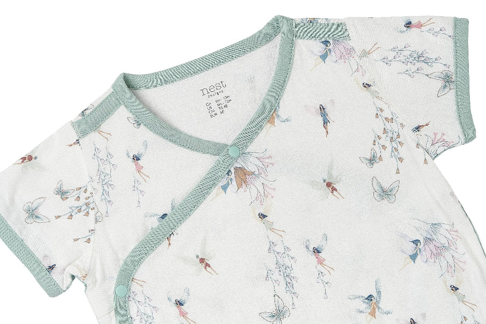 Nest Designs Bamboo Short Sleeve Kimono Onesie Fairy Tale