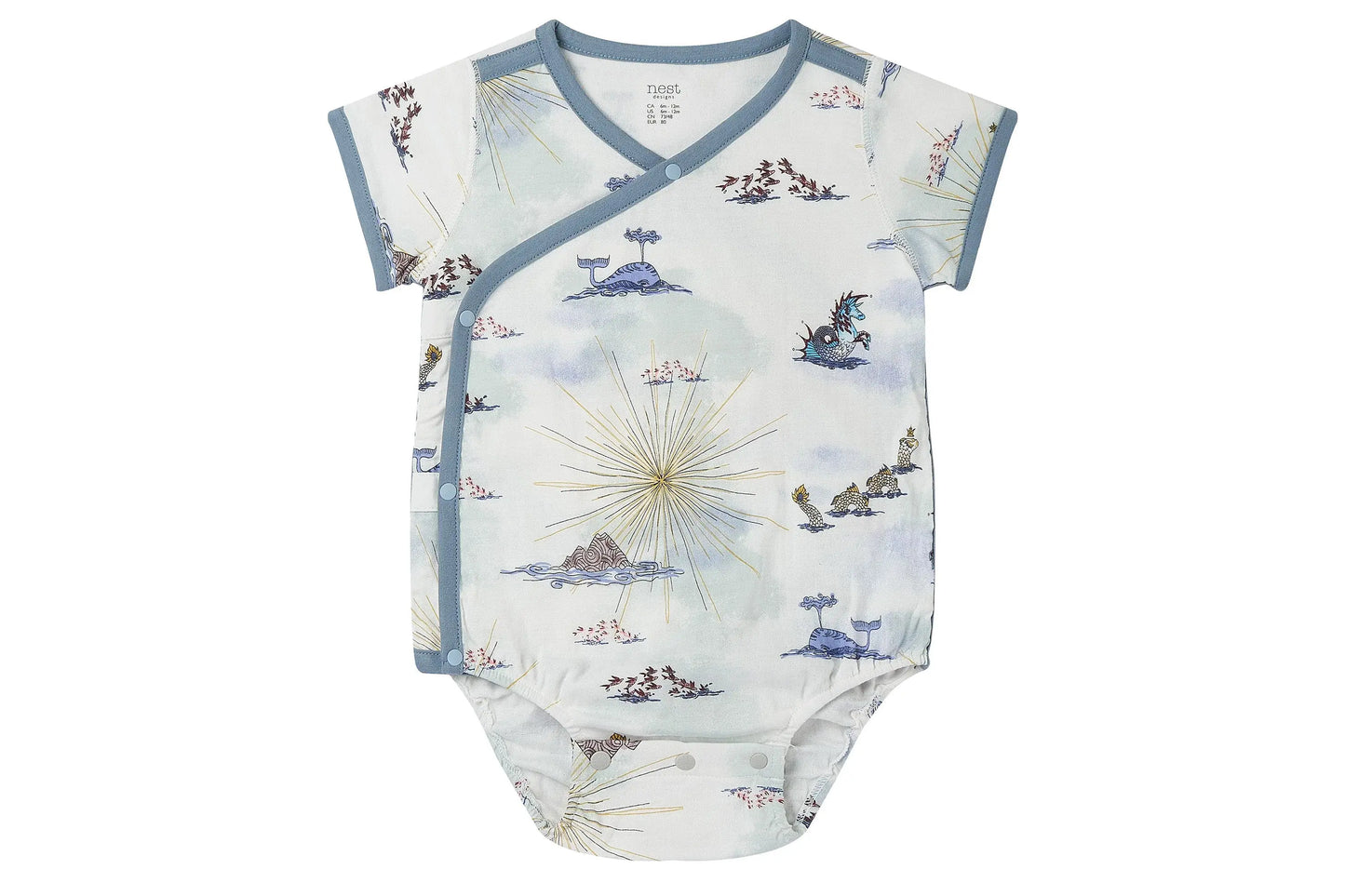 NEST DESIGNS BAMBOO SHORT SLEEVE KIMONO ONESIE - OCEAN WONDERS - baby enRoute