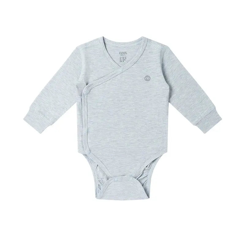 NEST DESIGNS BASICS BAMBOO COTTON LONG SLEEVE KIMONO ONESIE GREY DAWN - baby enRoute