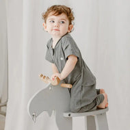 NEST DESIGNS BASICS BAMBOO COTTON SHORT SLEEVE DROP BOTTOM ROMPER CHARCOAL