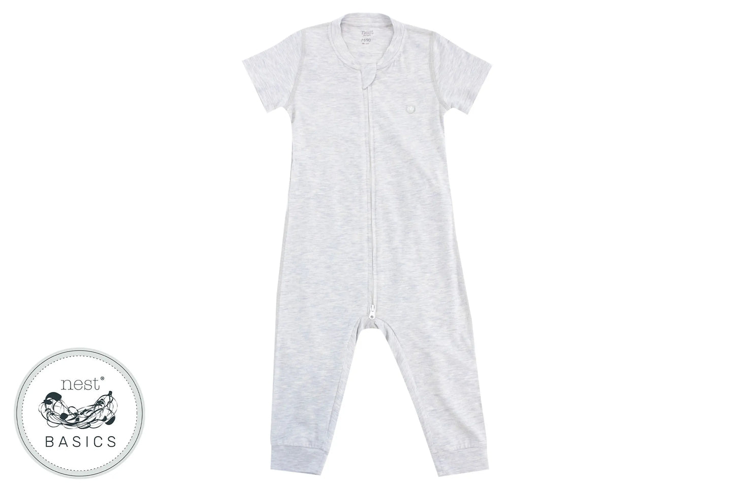NEST DESIGNS BASICS BAMBOO COTTON SHORT SLEEVE DROP BOTTOM ROMPER - GREY DAWN - baby enRoute