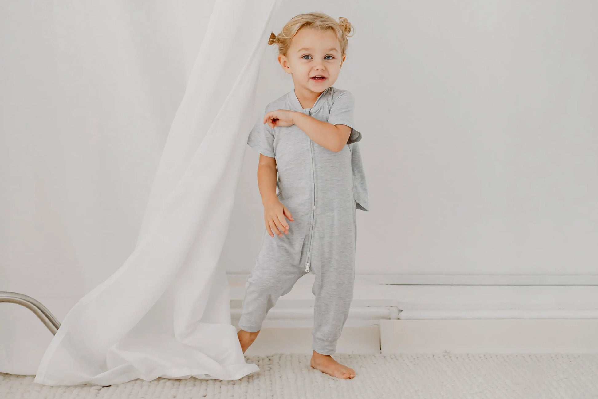 Nest Designs Basics Bamboo Cotton Short Sleeve Drop Bottom Romper Grey Dawn