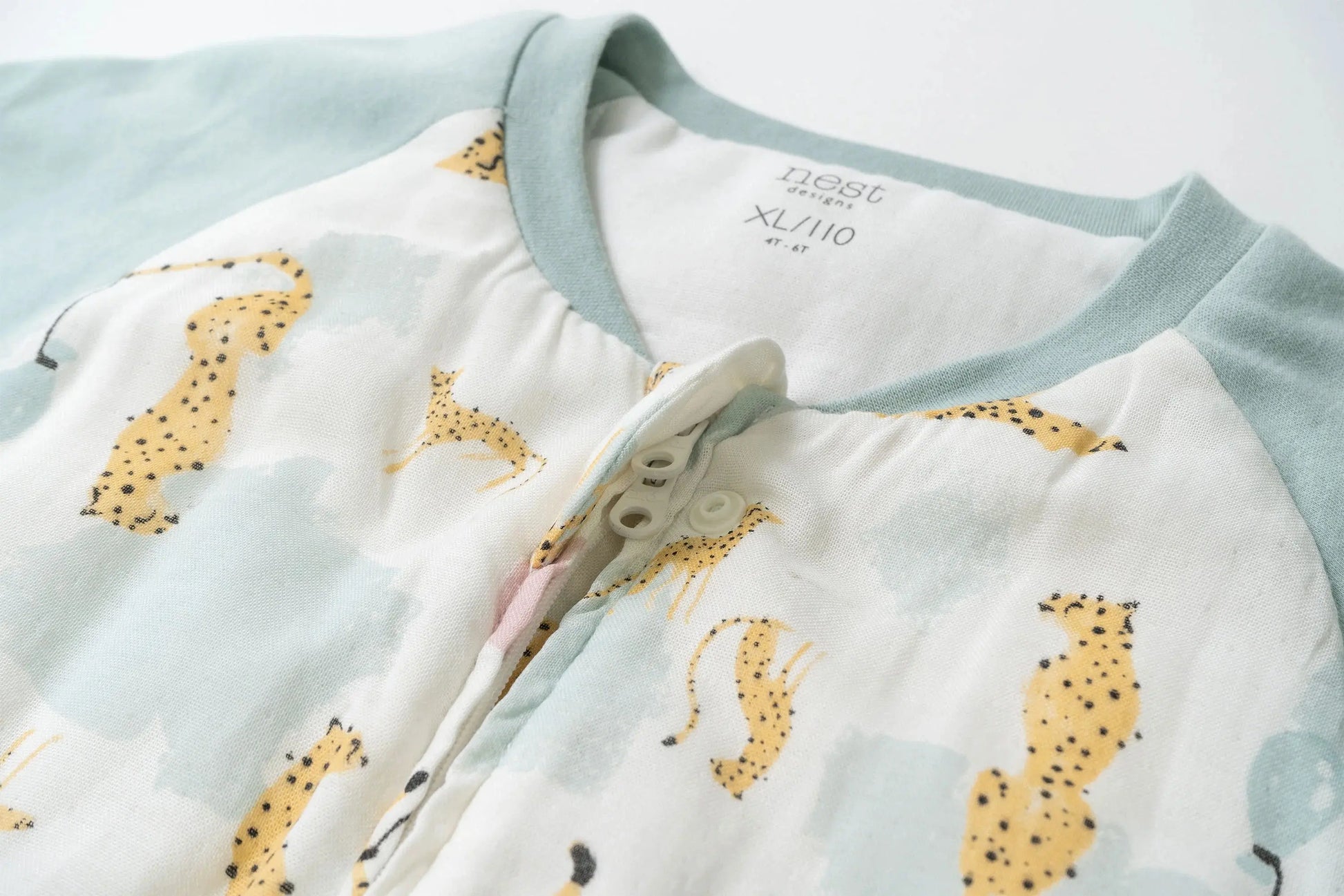 Nest Designs Raglan Bamboo Long Sleeve Footed Sleep Bag 2.5 Tog Cheetah Party