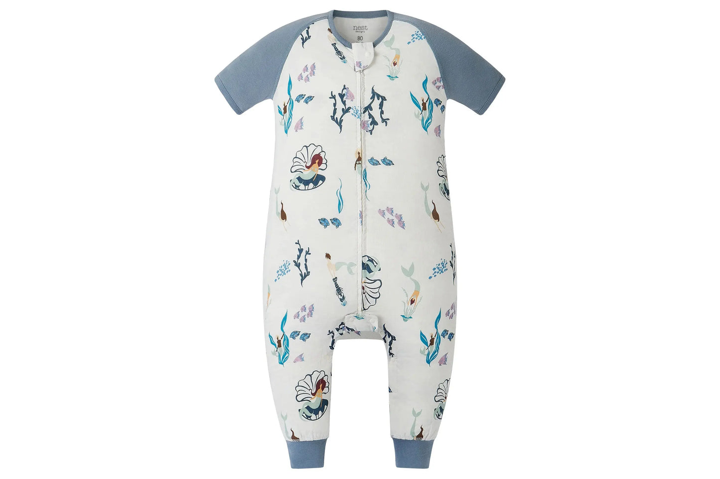 NEST DESIGNS RAGLAN BAMBOO PIMA SHORT SLEEVE FOOTED SLEEP BAG 0.6 TOG - SPLISH SPLASH - baby enRoute
