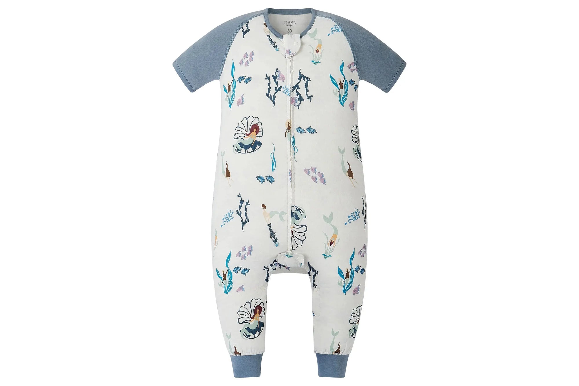 Nest Designs Raglan Bamboo Pima Short Sleeve Footed Sleep Bag 0.6 Tog Splish Splash
