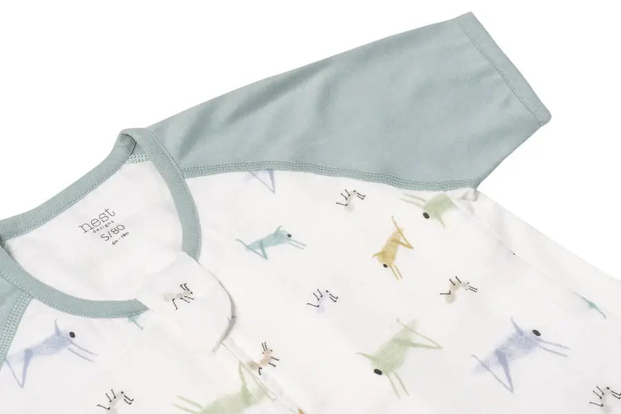 Nest Designs Raglan Bamboo Pima Short Sleeve Sleep Suit 0.6 Tog The Ant & The Grasshopper