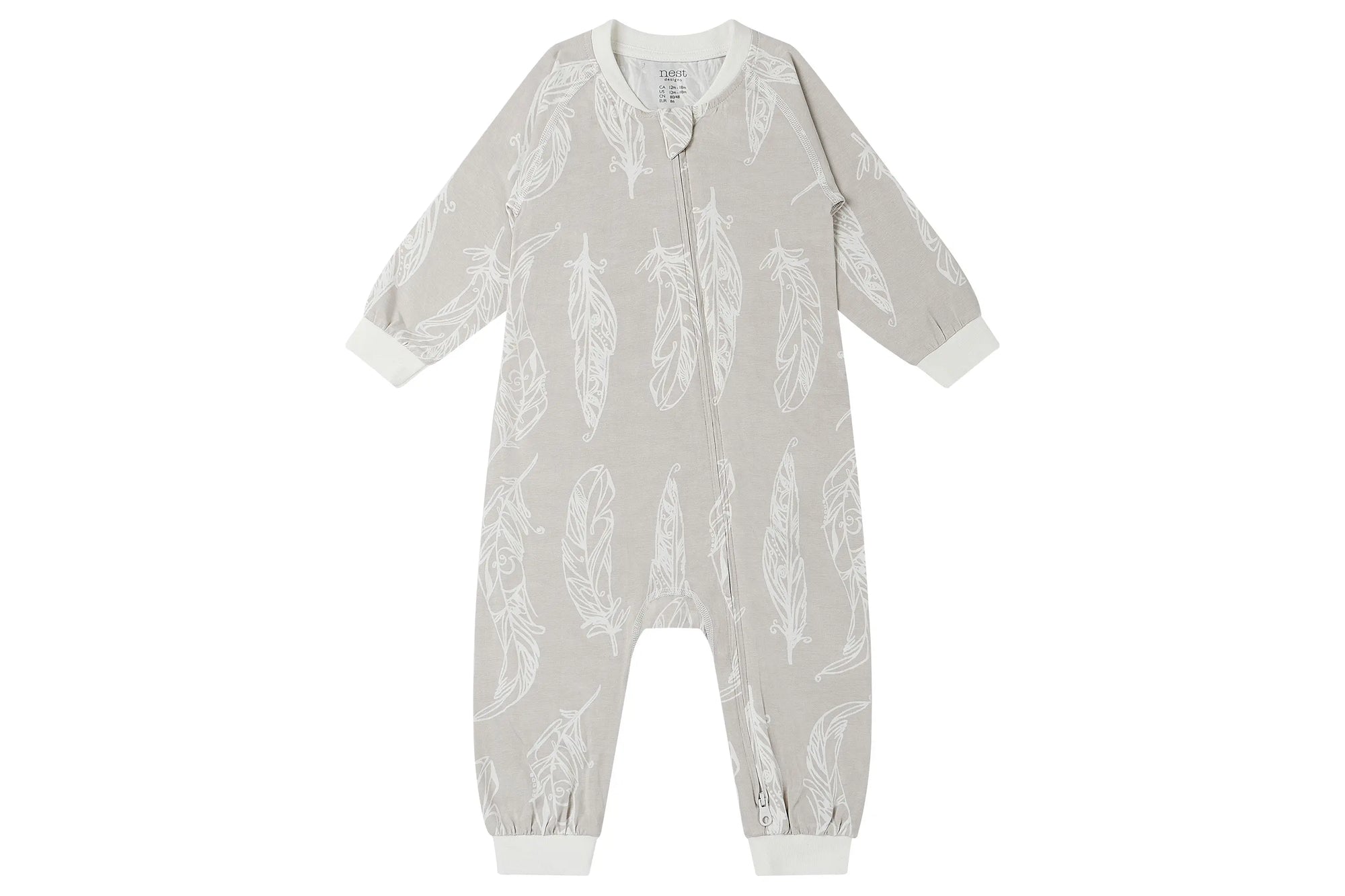 Nest Designs Zip Long Sleeve Footless Sleeper Avocado Bamboo-Feather Grey