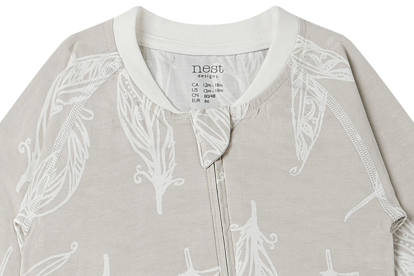 NEST DESIGNS ZIP LONG SLEEVE FOOTLESS SLEEPER AVOCADO BAMBOO-FEATHER GREY - baby enRoute