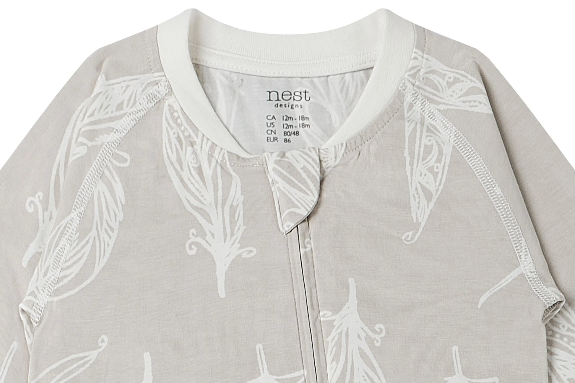 Nest Designs Zip Long Sleeve Footless Sleeper Avocado Bamboo-Feather Grey