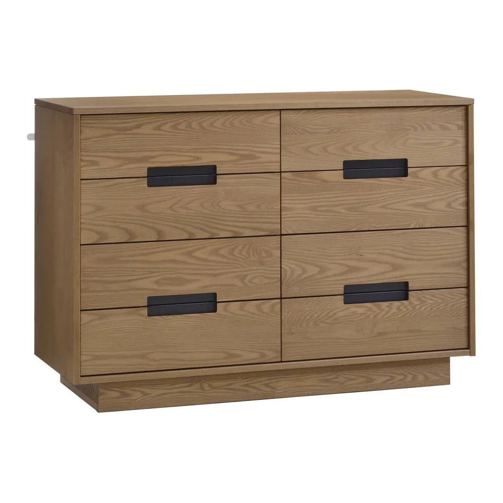 Natart Signature Series Como 8-Drawer Dresser in oak with matte black handles, showing eight aligned drawers.