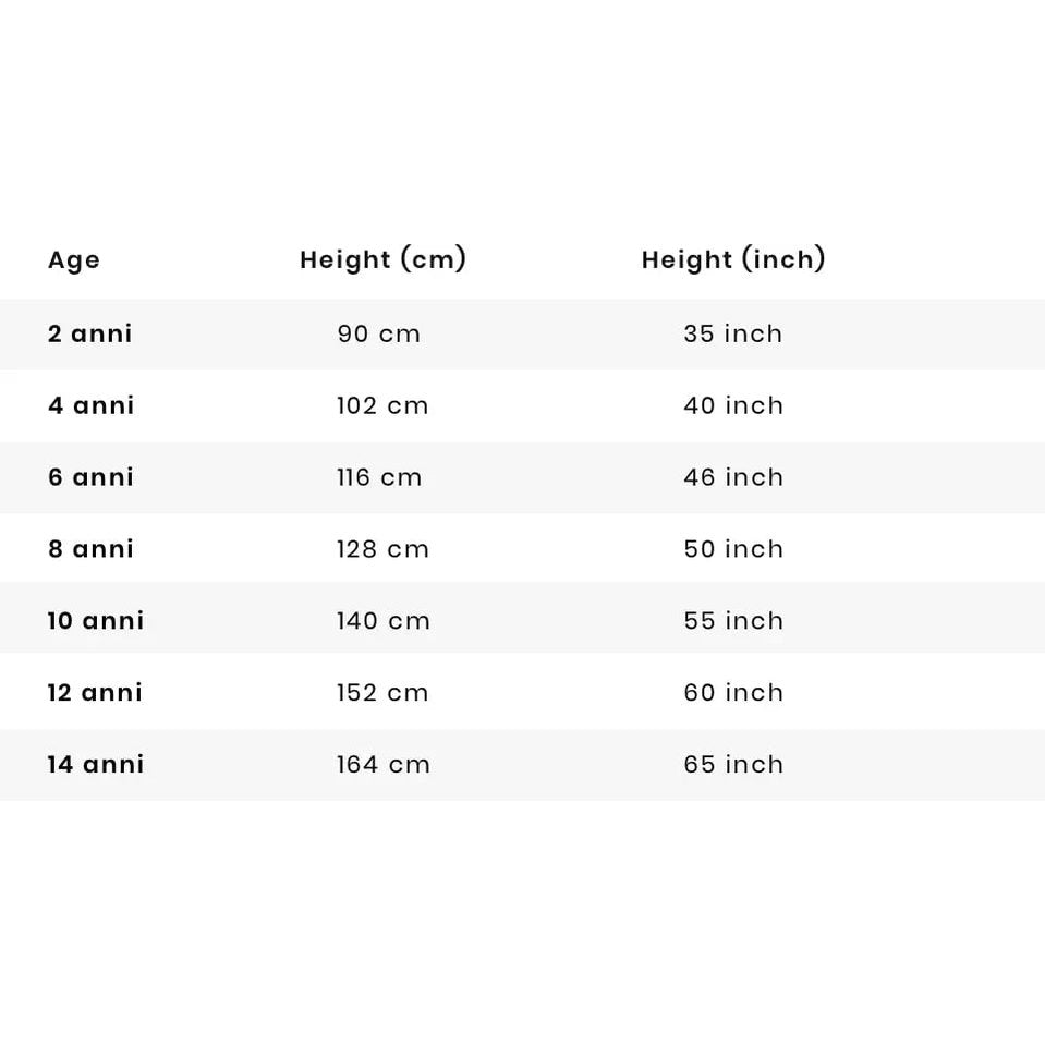 Naturino Cocoon Vl Yellow kids’ shoe size chart displaying ages 2–14 with heights 90–164 cm (35–65 in).