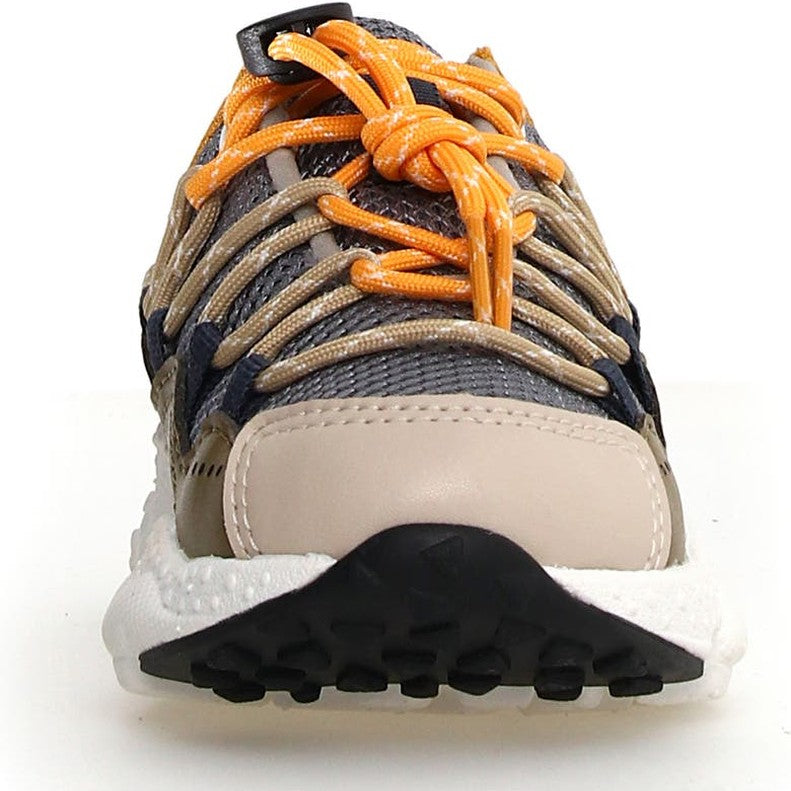  Naturino Raikiri Junior Sneaker Beige-Taupe-Orange with orange laces tied over a beige toe cap.