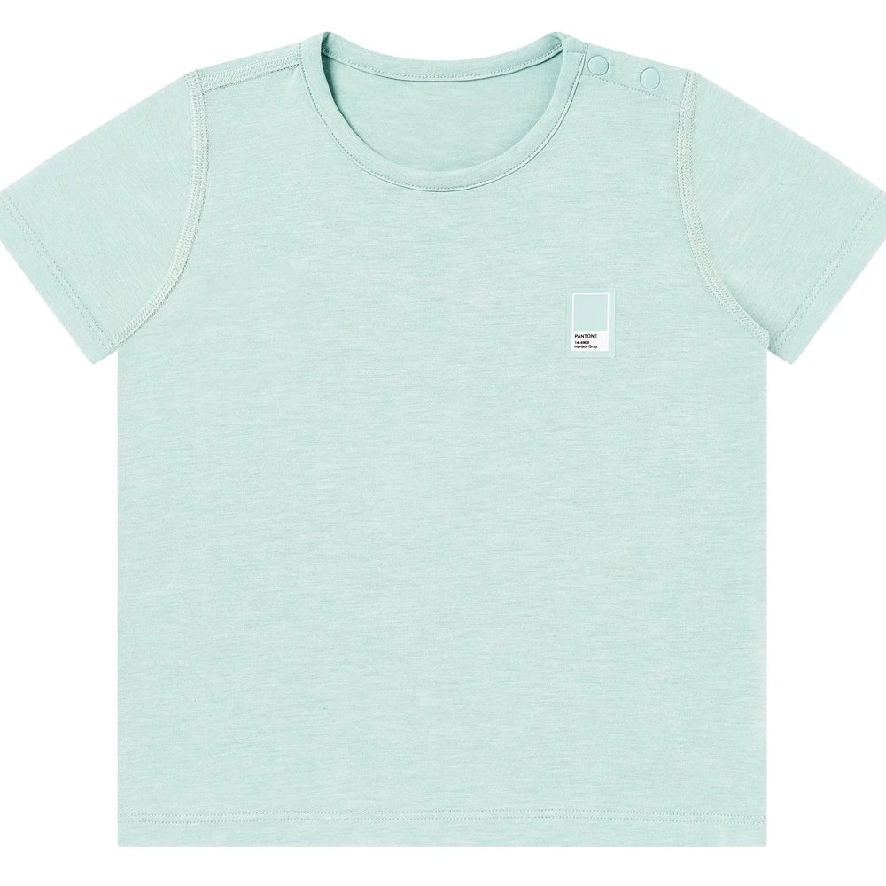 Nest Designs Bamboo Jersey Short Sleeve T-Shirt Harbor Grey, shown with a small Pantone label patch on the chest.