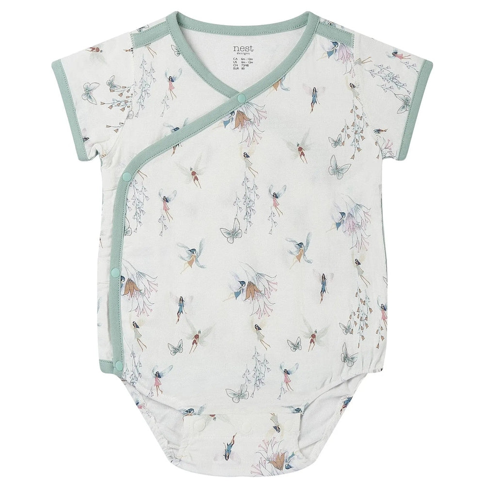 Nest Designs Bamboo Short Sleeve Kimono Onesie Fairy Tale